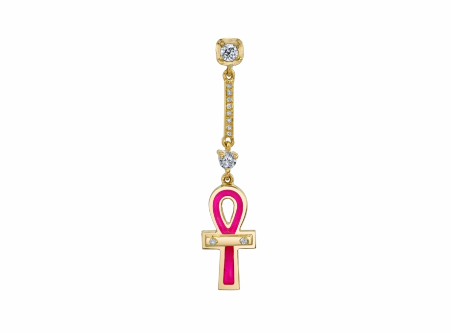 Diamond And Pink Ankh Drop Earring Chain