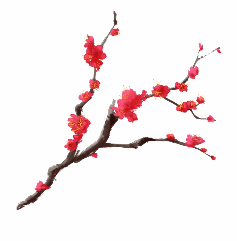 Ink Plum Chinese Style Red Hand Painted Branches