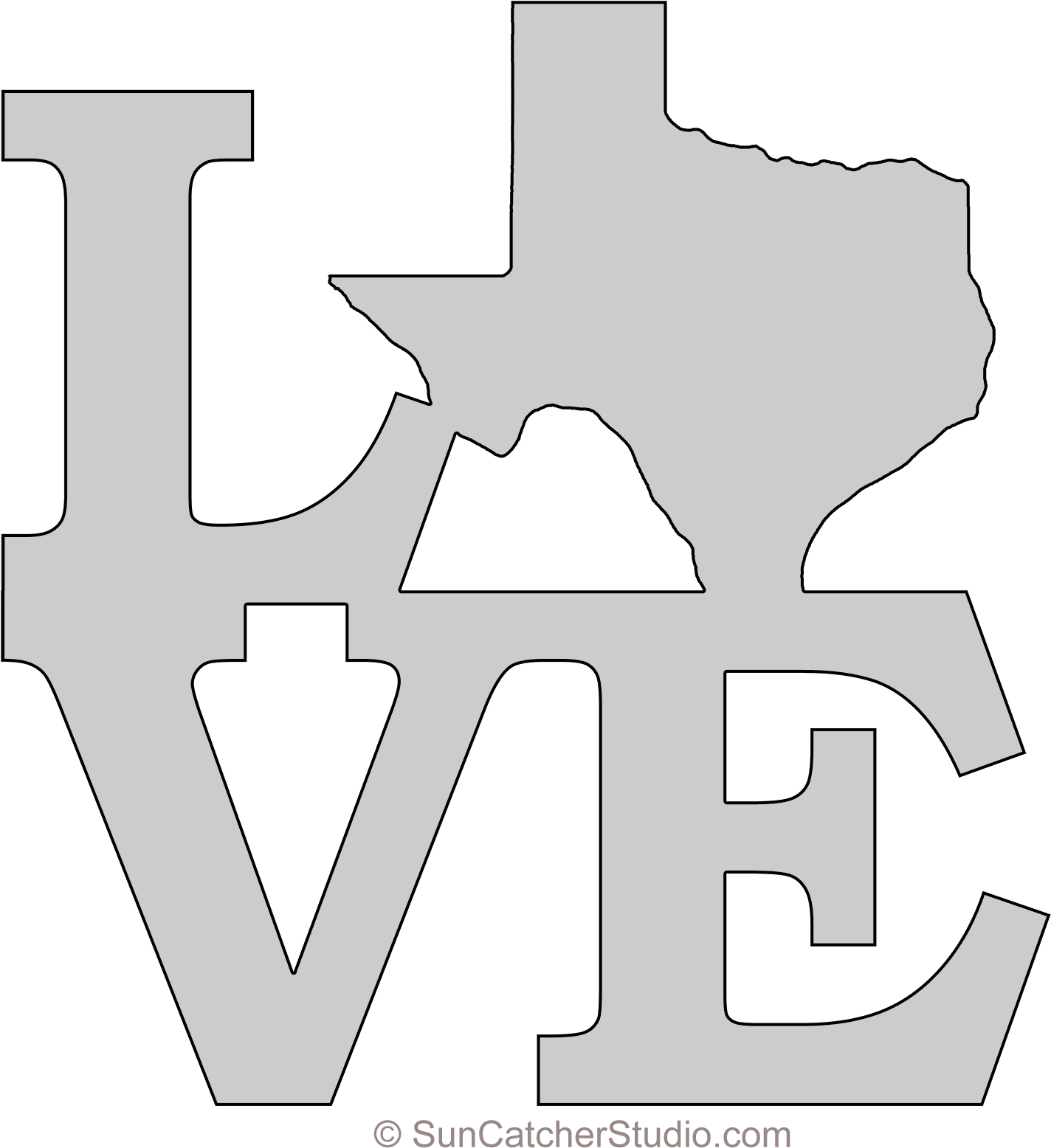 Texas Love Map Outline Scroll Saw Pattern Shape