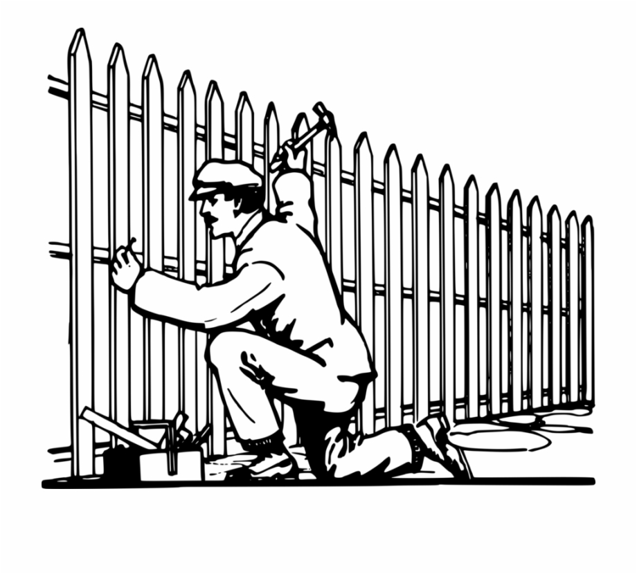 Fencing Drawing Cartoon Fixing Fence Clipart Black And
