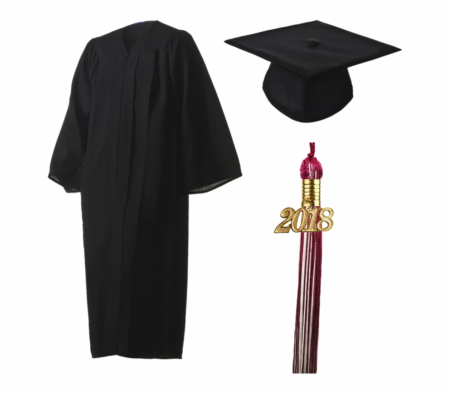 2018 Graduation Black Cap Gown Tassel Black Gown