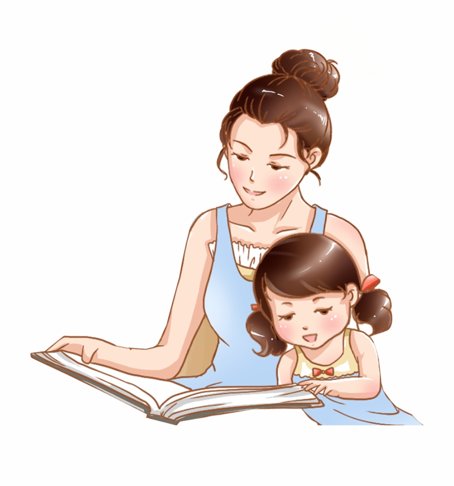 Hand Drawn Cartoon Mother Child Reading Decorative Mother