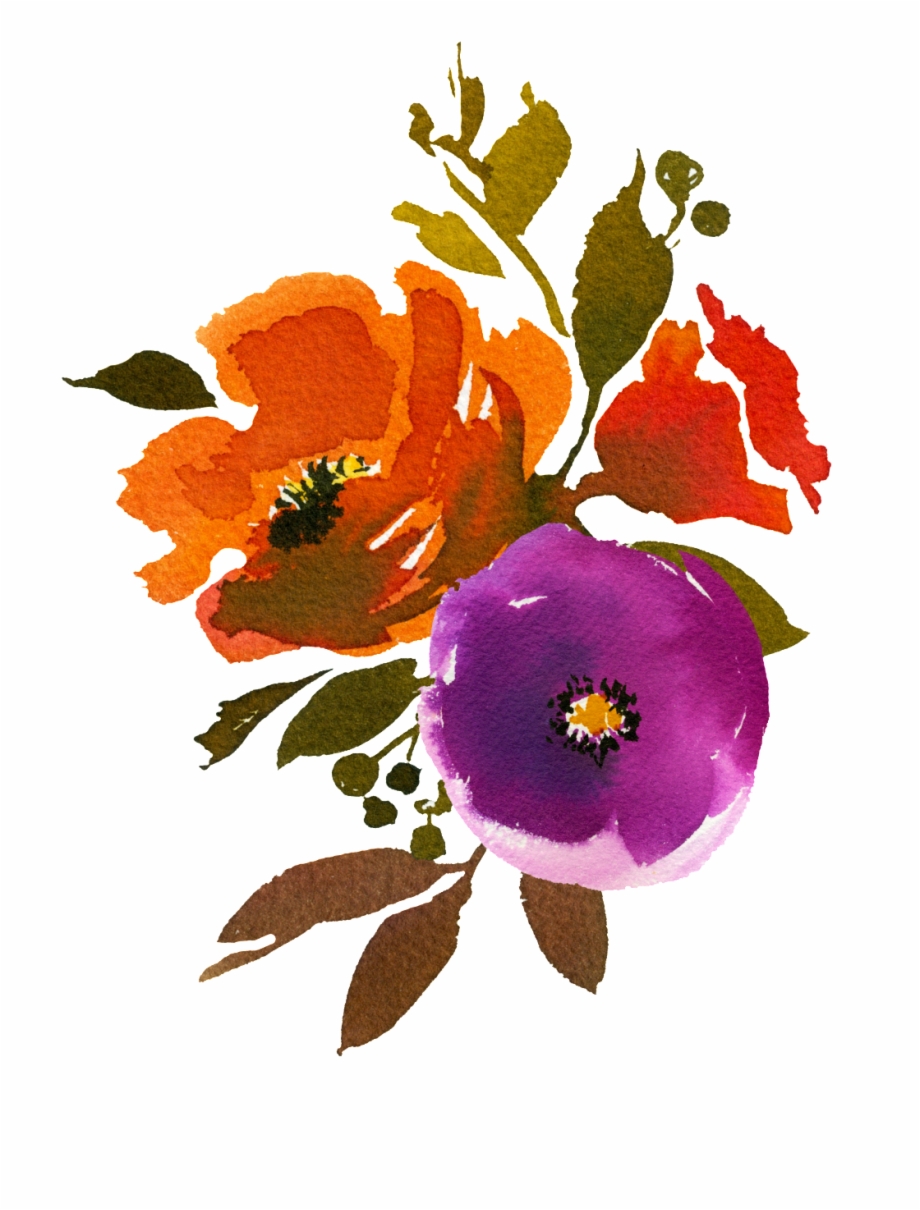 Hand Painted Three Colors Of Watercolor Flowers Png