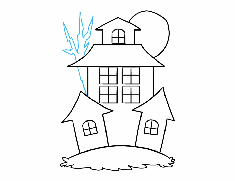How To Draw Haunted House Line Art