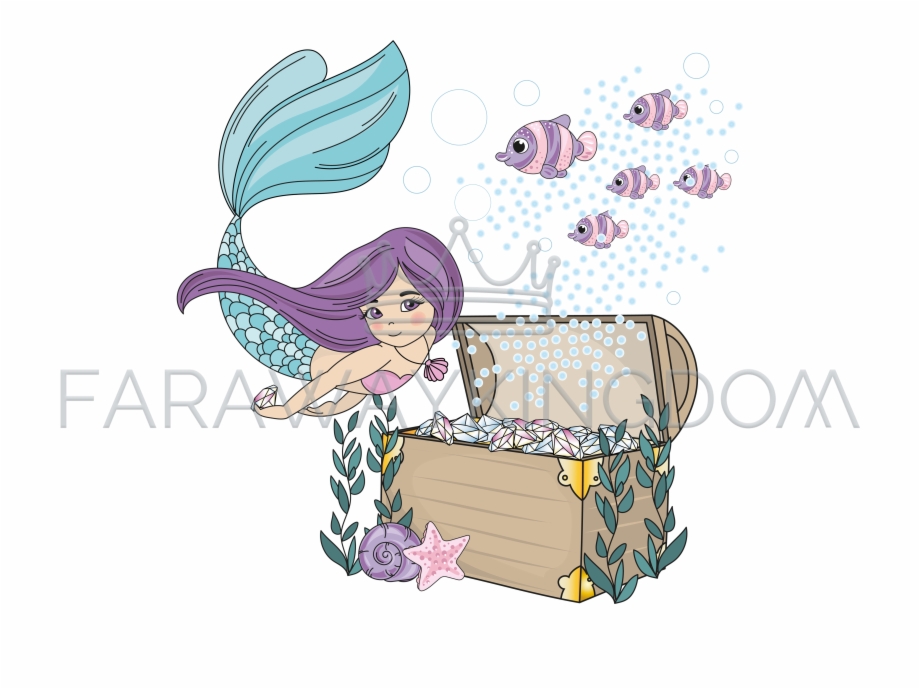 Mermaid Diamond Cartoon Travel Ocean Vector Illustration Happy
