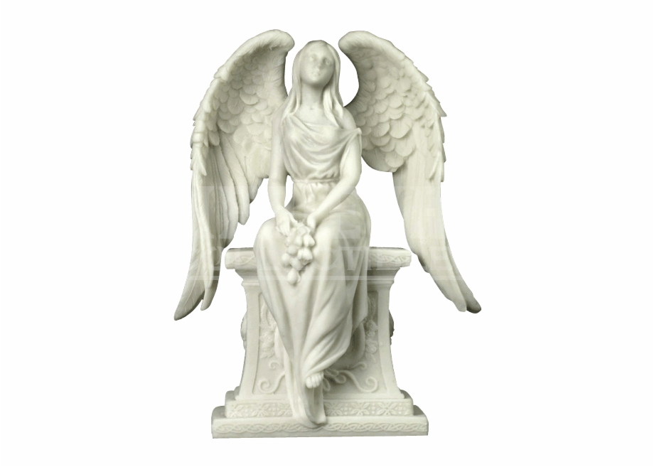 Angel With Roses Sitting On A Tombstone Statue