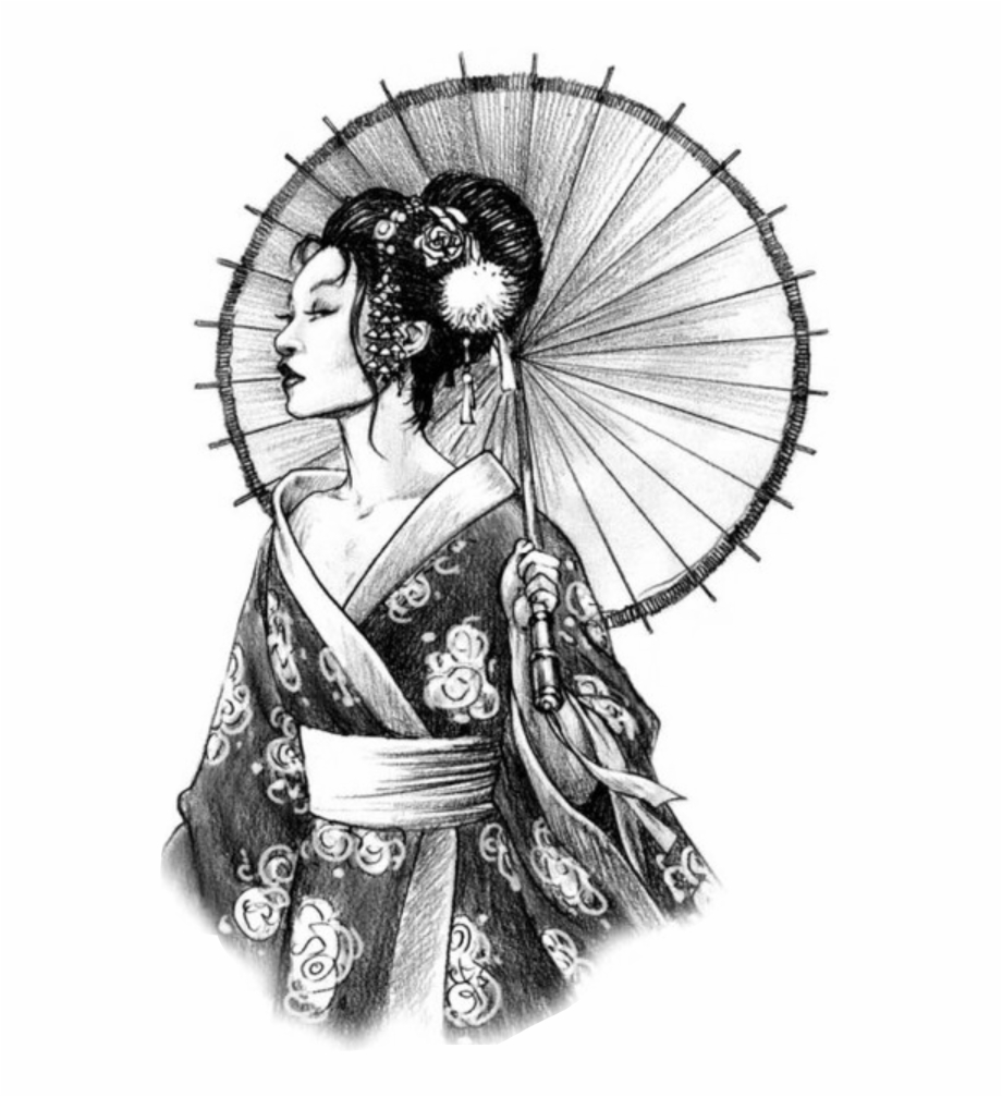 Geisha Japan Interesting Art Draw Picsart Tattooed Geisha - Clip Art ...