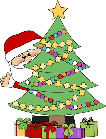 Christmas clip art santa behind a christmas tree clip art