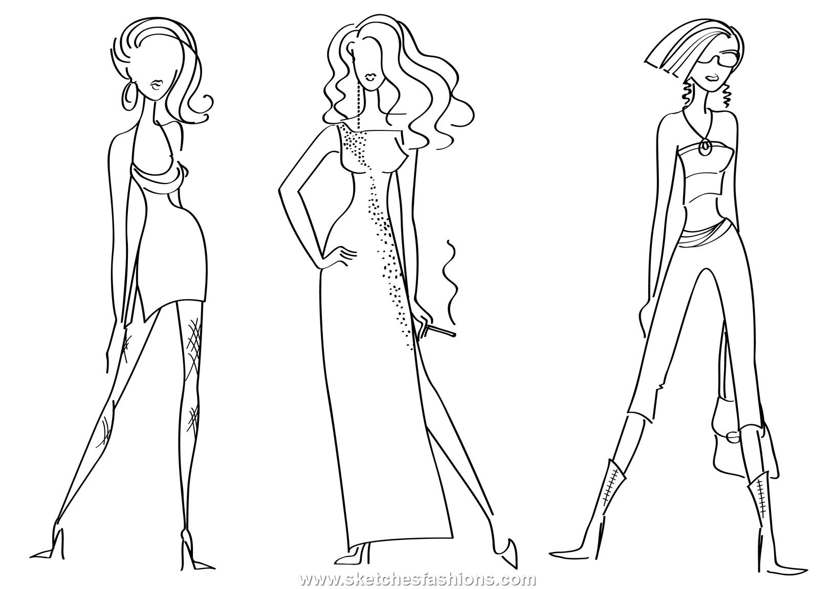 Fashion Design Sketches Of Dresses Black And White : Fashion model hand ...