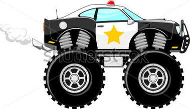 Monstertruck police car cartoon isolated on white background cliparts