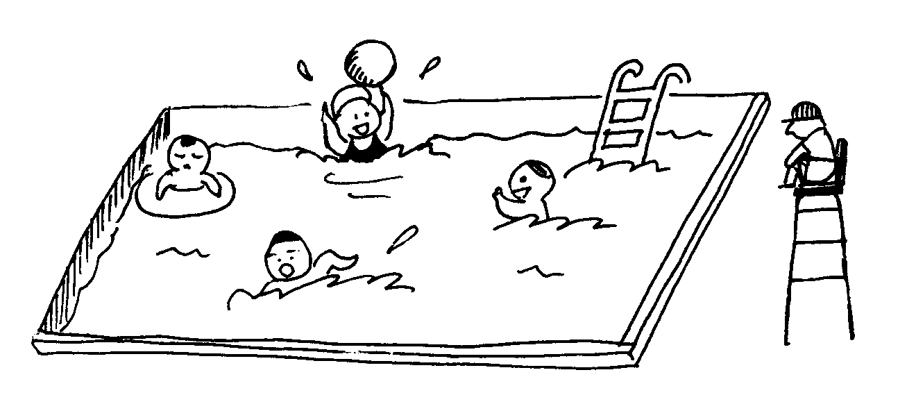 Kids Swimming Black And White