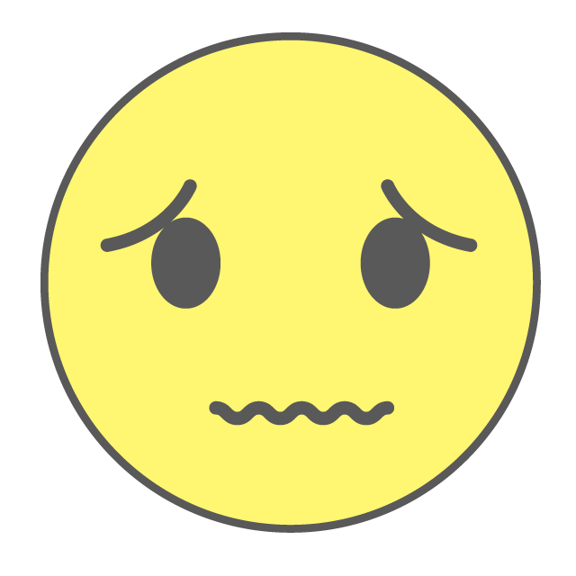 A yellow circular emoji face with a playful expression, featuring closed eyes with raised eyebrows, a small smile, and a slightly tilted head, set against a white background.