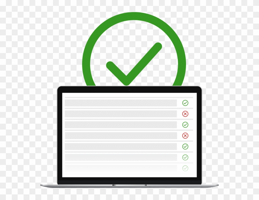 Green checkmark above a laptop screen displaying a list with check and cross marks