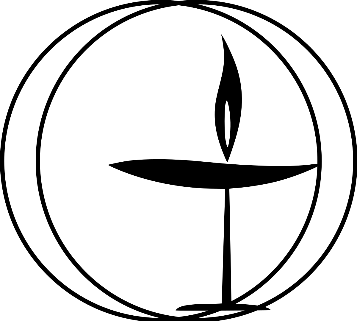 A black and white logo featuring a stylized candle flame within a circle.