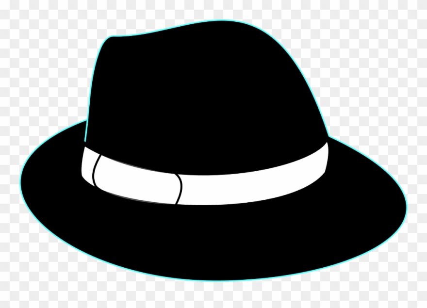 Black fedora hat with white band on transparent background