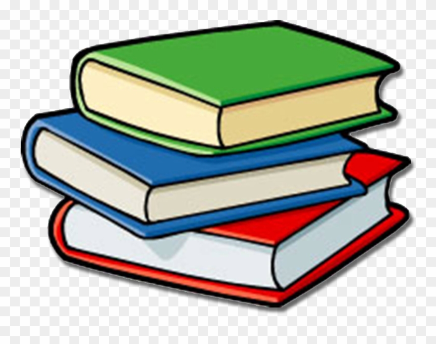 A stack of three colorful books with green, blue, and red covers.