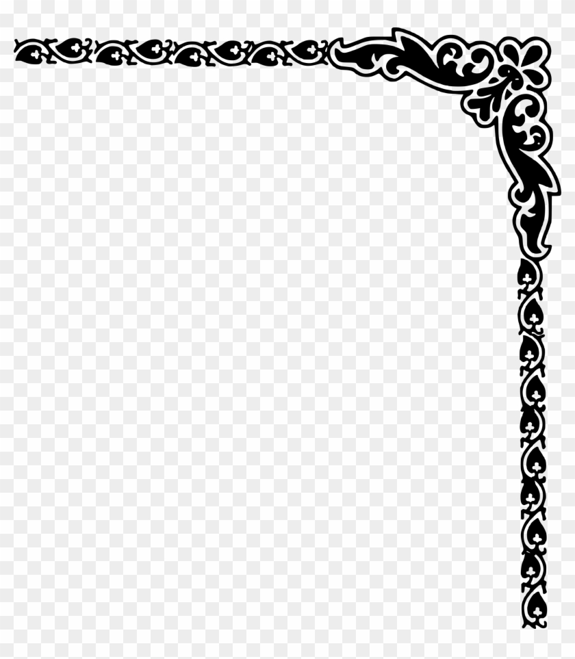 Black ornate corner border design with floral and scroll patterns on a transparent background