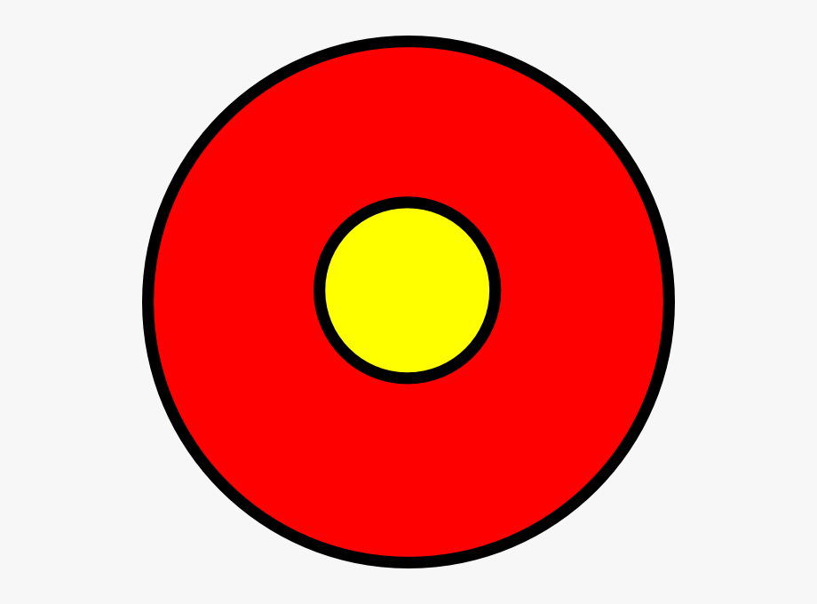 A red circle with a yellow circle in the center, both outlined in black.