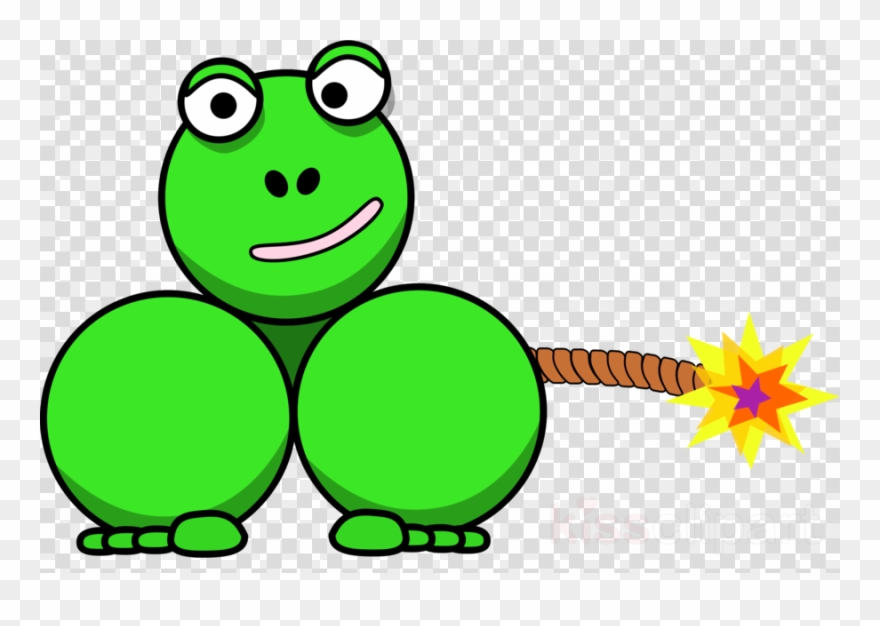 A cartoon green frog with a smiling face and a lit firework tail, standing on a transparent background.
