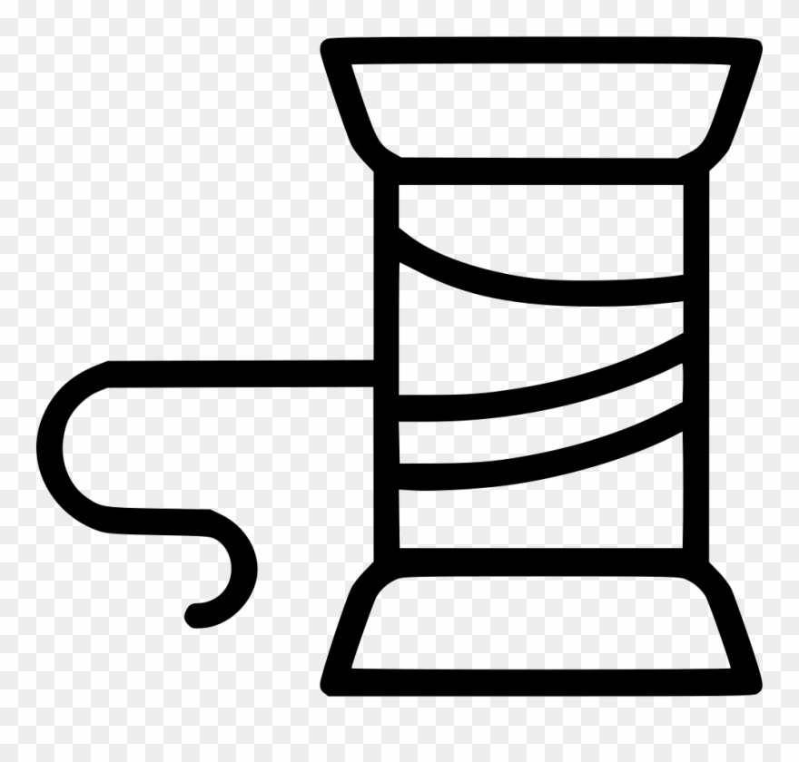 Black and white line drawing of a spool of thread with a thread loop.