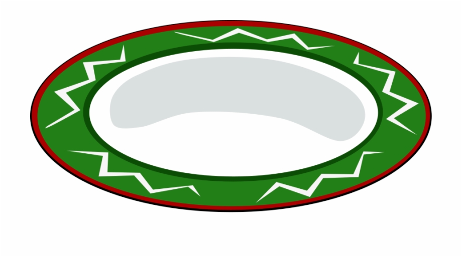 Green oval plate with white zigzag pattern and red border