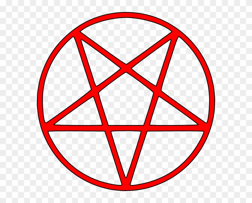 Red pentagram inside a circle on transparent background