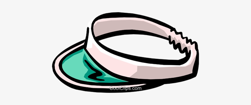 A cartoon-style visor with a green front panel and a light pink band.