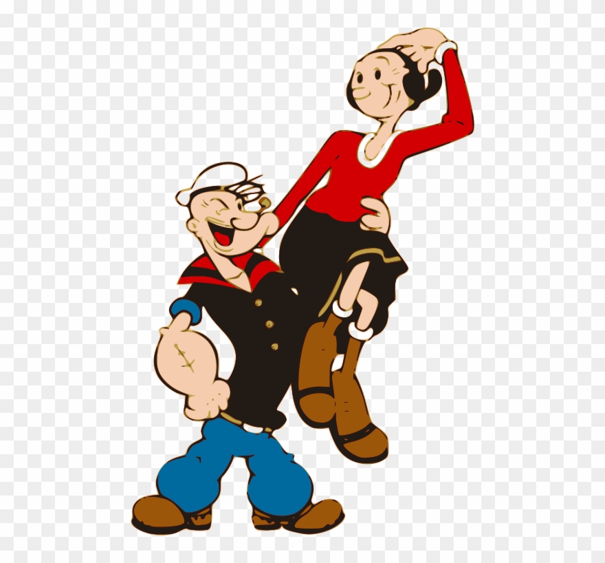 Popeye the Sailor Man carrying Olive Oyl in a classic cartoon pose.