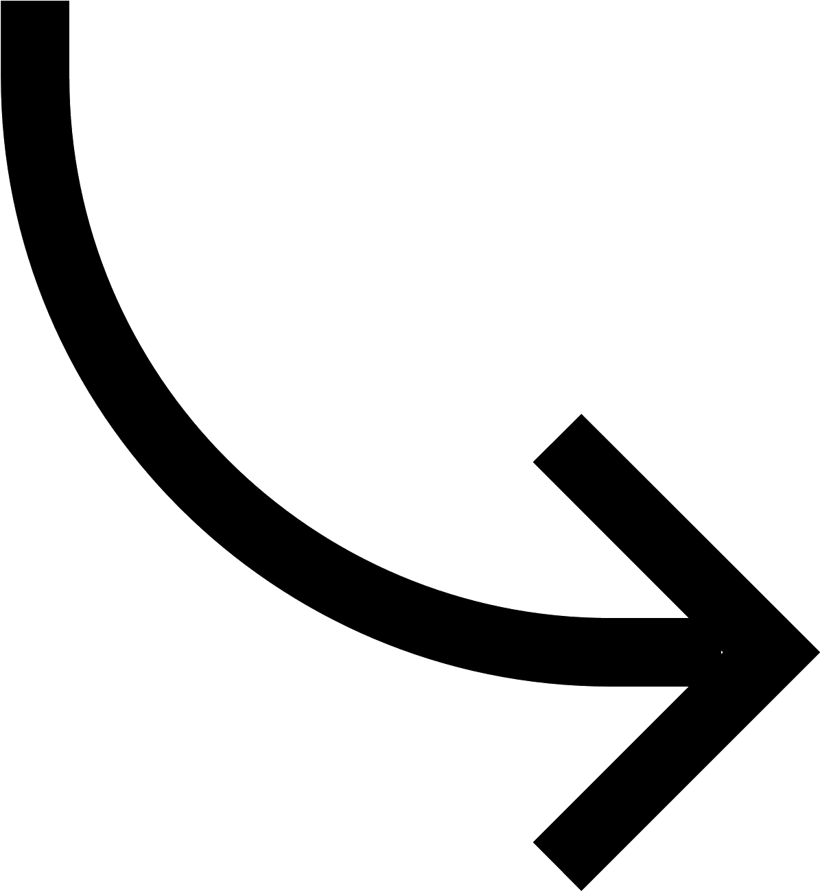 Black curved arrow pointing to the right on a white background