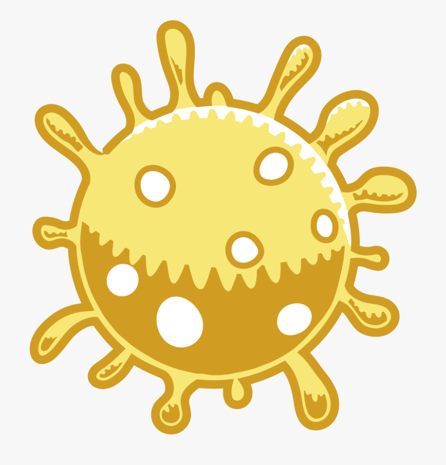 Yellow cartoon virus with spiky protrusions and white spots