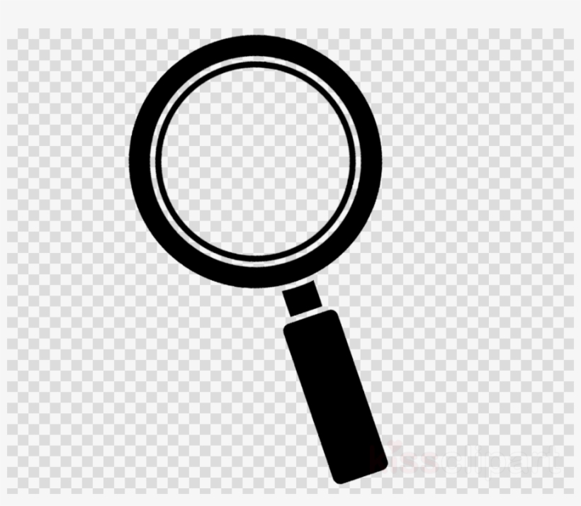 Black magnifying glass icon on transparent background