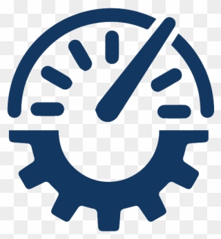 Blue speedometer and gear icon on transparent background