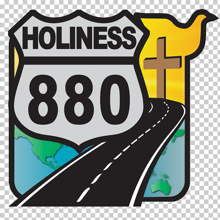 A shield-shaped sign with "HOLINESS 880" and a road leading to a cross over a globe, symbolizing a spiritual journey.