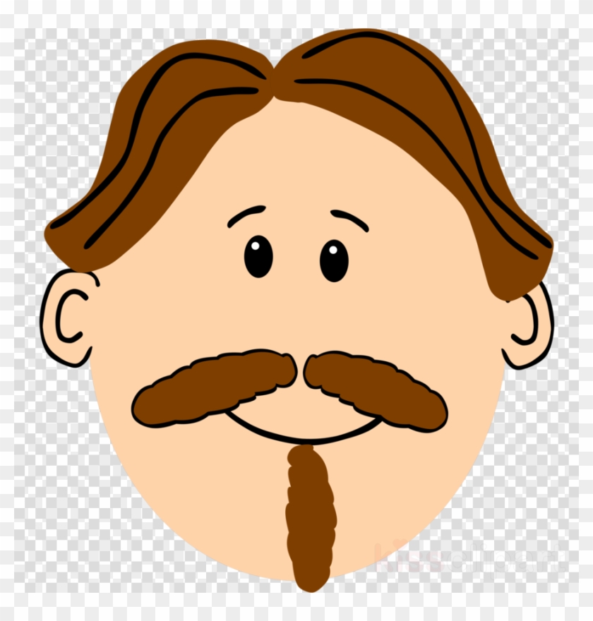 Cartoon illustration of a man's face with brown hair, mustache, and goatee on a transparent background.