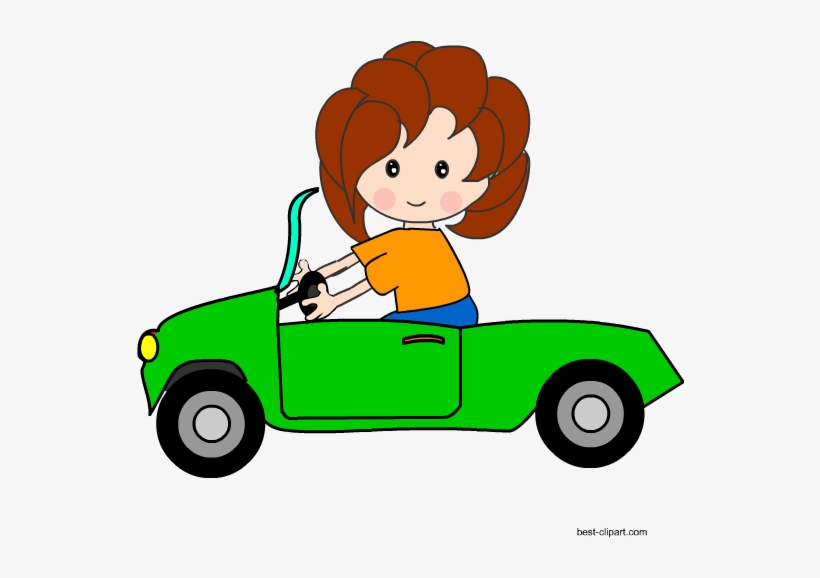 girl driving a car clipart
