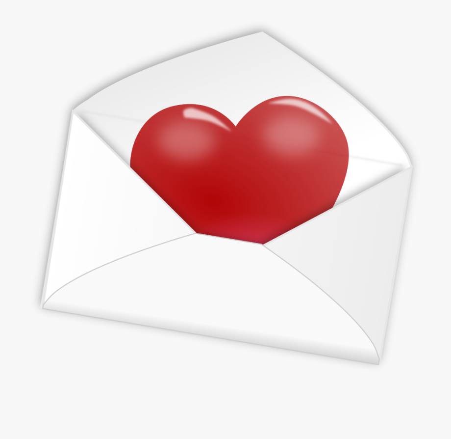 A white envelope with a red heart inside, symbolizing love or affection.