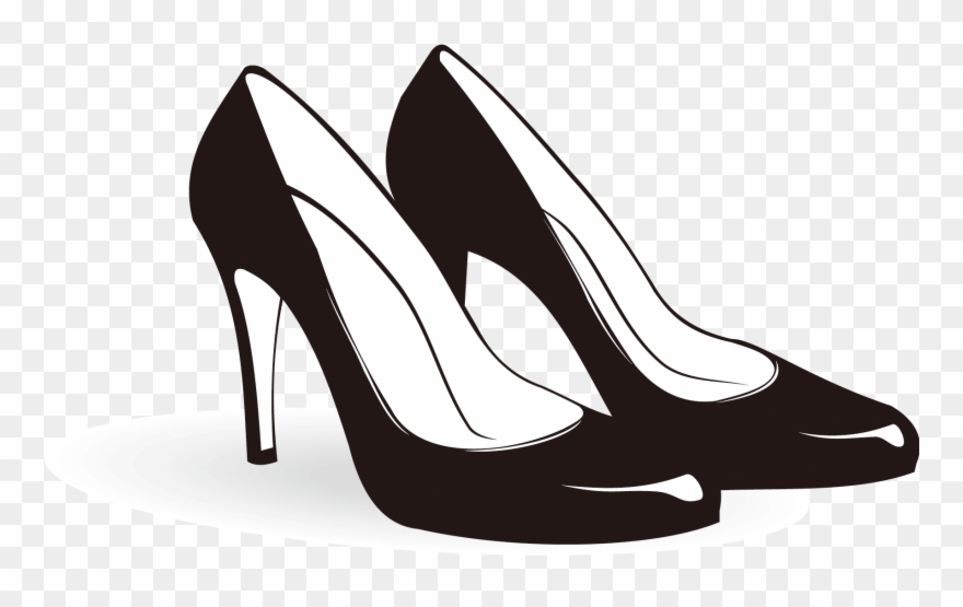 Black high-heeled shoes with white insoles on a transparent background