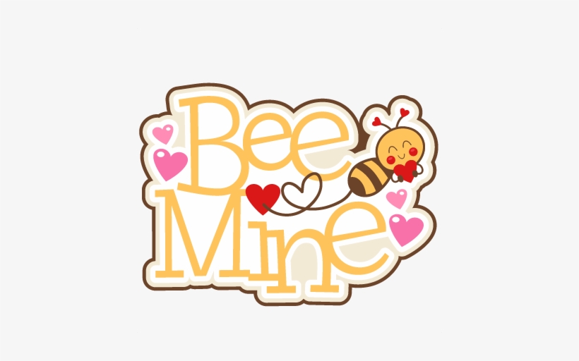 A cute "Bee Mine" logo with a smiling bee holding a red heart, surrounded by pink hearts and a yellow and brown color scheme.