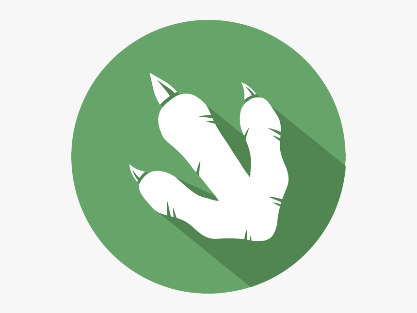 White dinosaur footprint on a green circular background