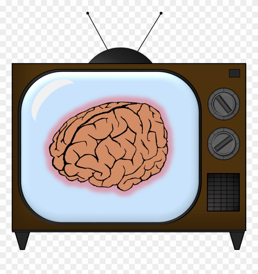 A cartoon-style vintage television displaying a brain on its screen.