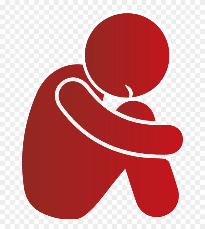 Red silhouette of a person sitting with knees drawn up, appearing sad or distressed.