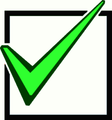 Green checkmark inside a black square box