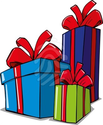 Three colorful gift boxes with red bows, including blue, green, and dark blue boxes, arranged together.