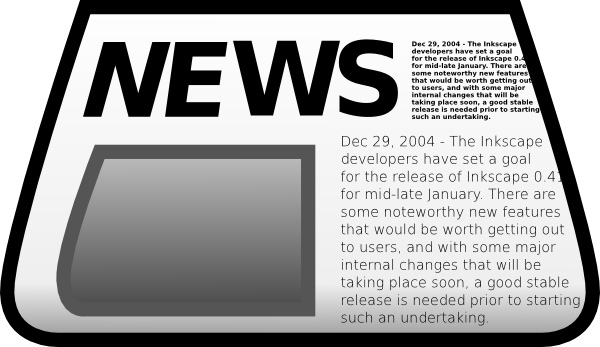 News article graphic with text about Inkscape developers setting a goal for release 0.41 in mid-January 2004.