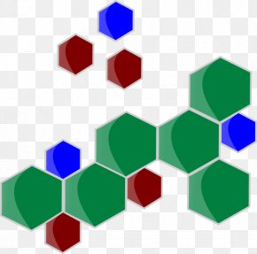 Hexagonal pattern with green, red, and blue shapes on a transparent background
