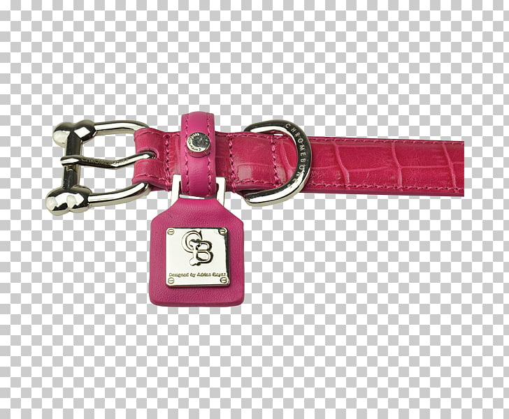 Pink crocodile-textured dog collar with silver buckle and branded tag.