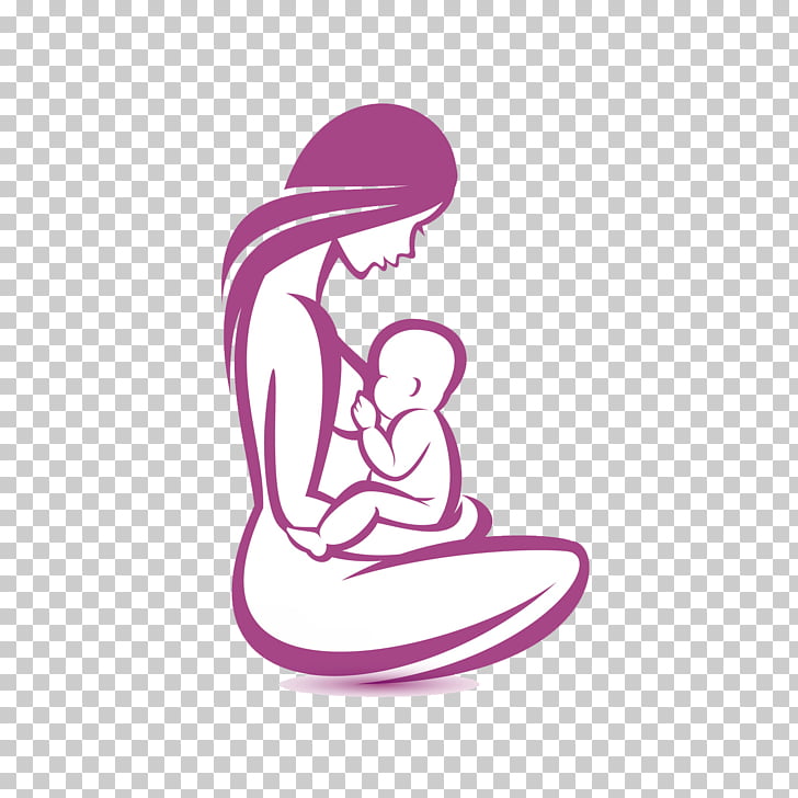 Silhouette of a mother breastfeeding her baby, depicted in purple outline on a transparent background.