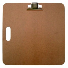 Brown clipboard with metal clip and handle cutout