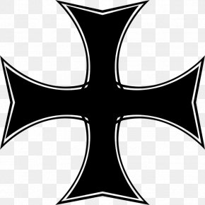 Black Maltese cross with white outline on transparent background