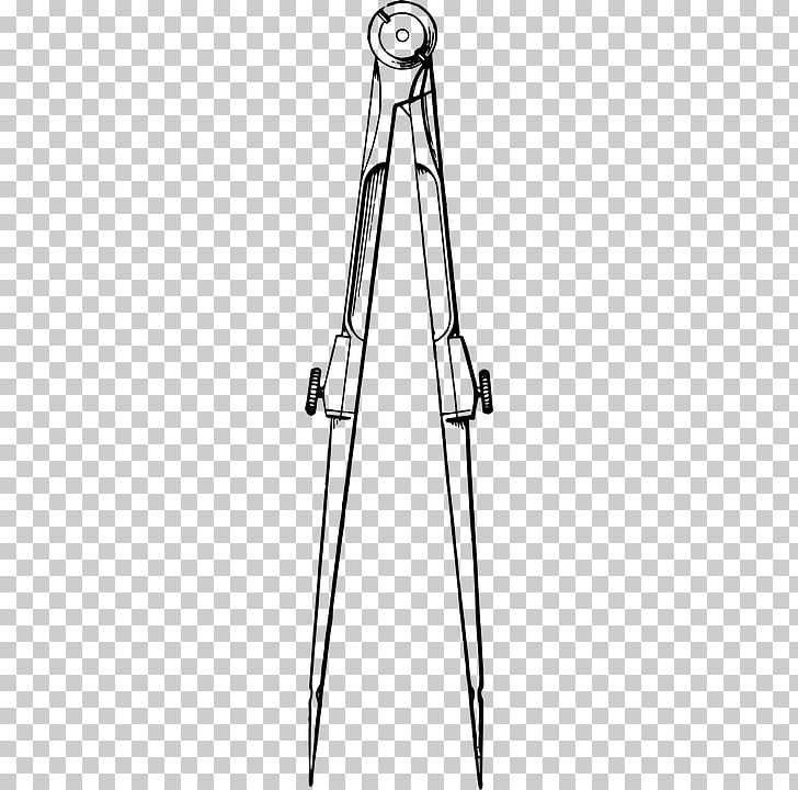 Black and white line drawing of a compass tool on a transparent background